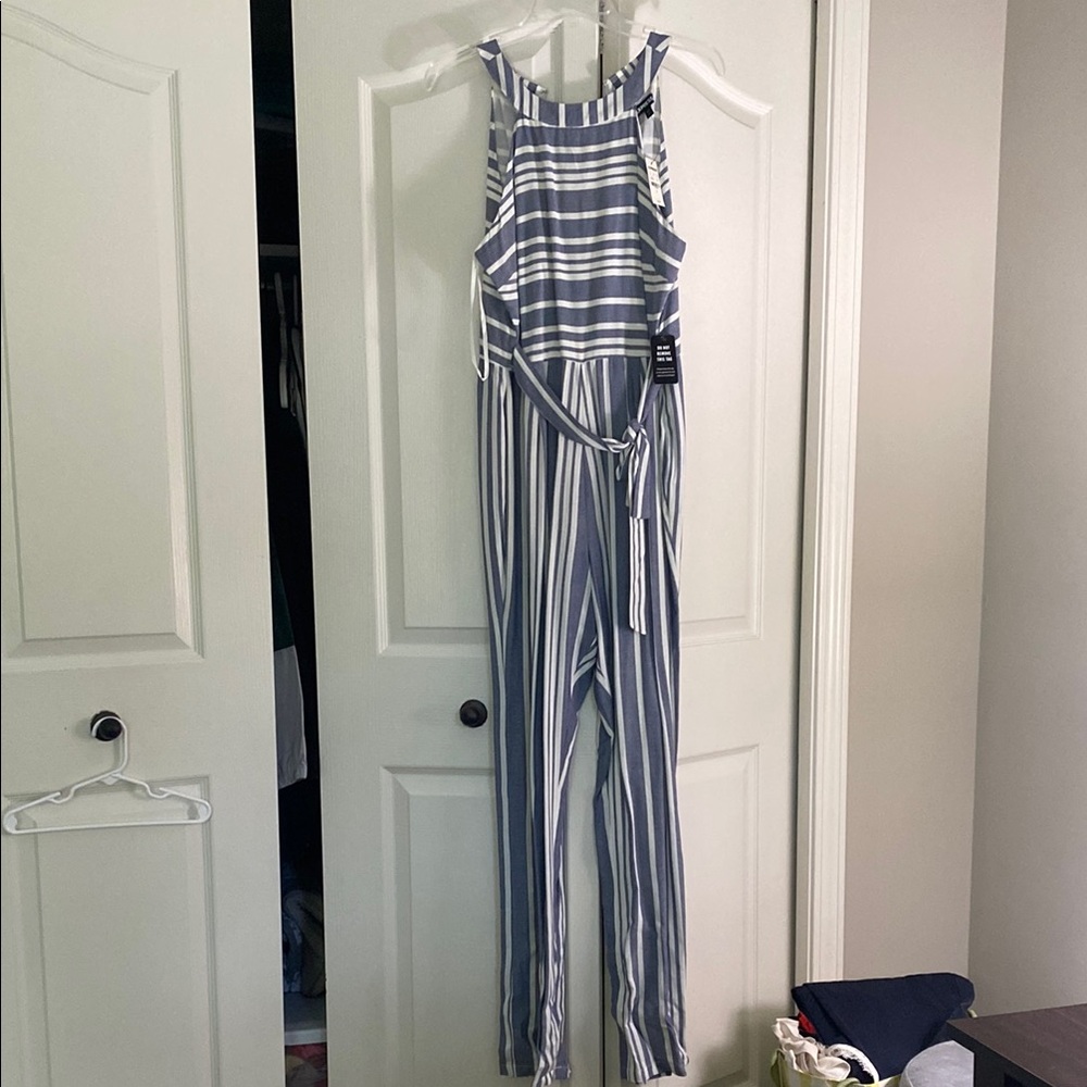 NWT Express Blue and White Striped Jumpsuit - Picture 2 of 6